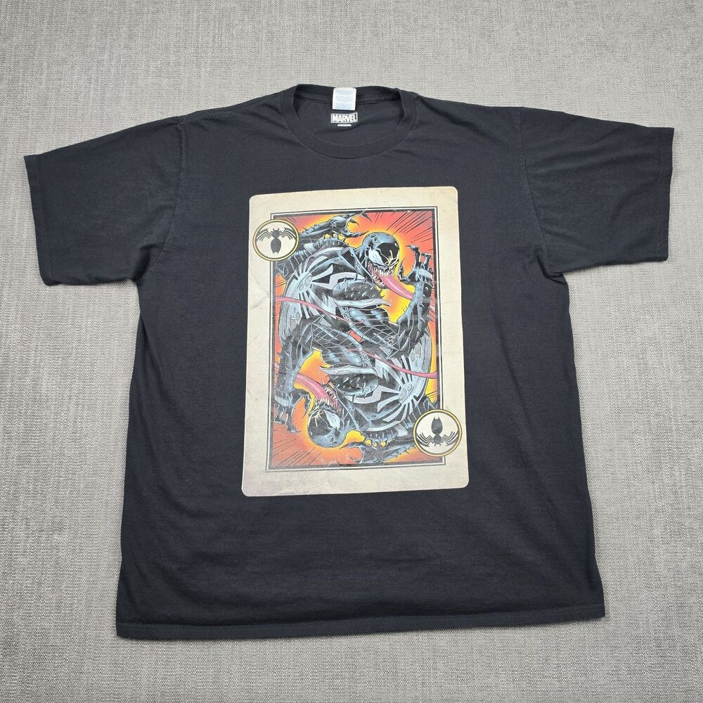 Marvel Venom Playing Card T Shirt Mens XL Black Graphic Short Sleeve Tee Cotton